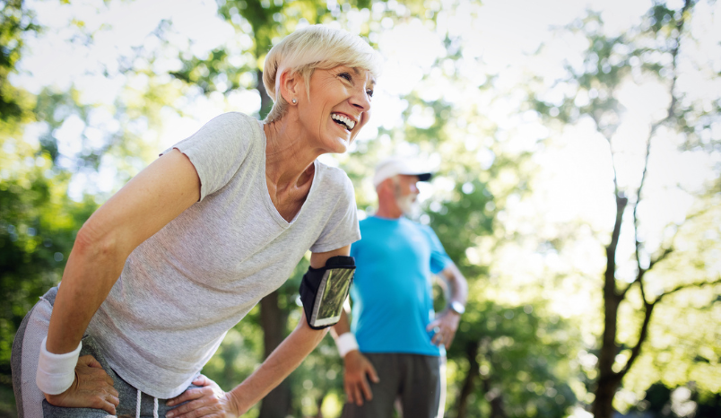 Older woman rests after run.