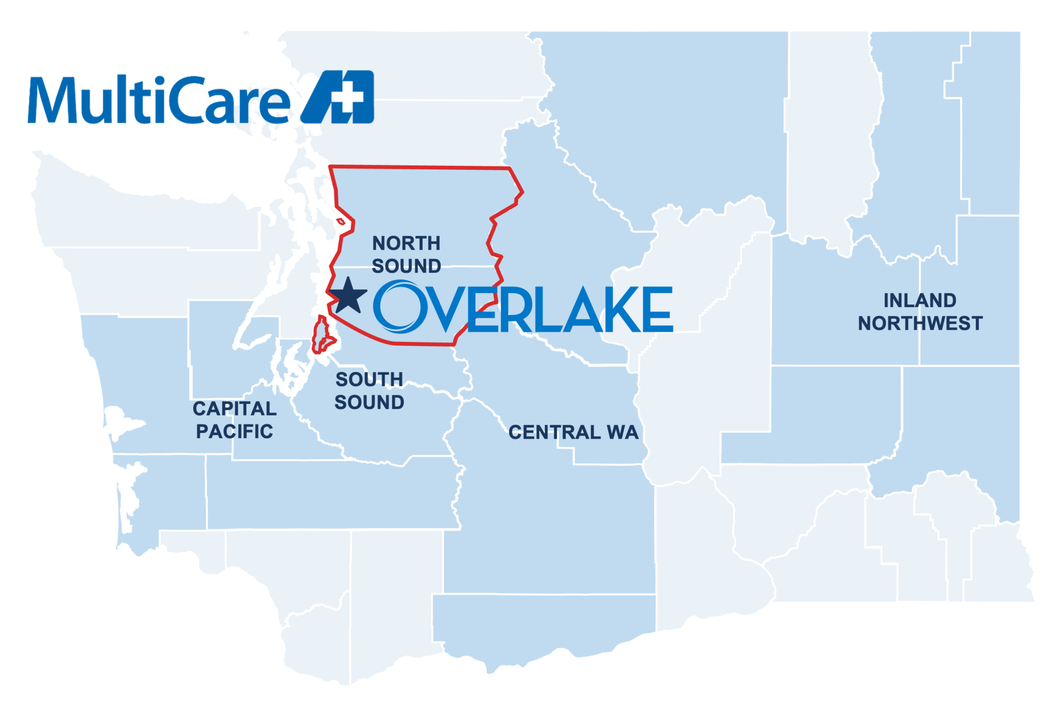 Overlake and MultiCare map of Washington State