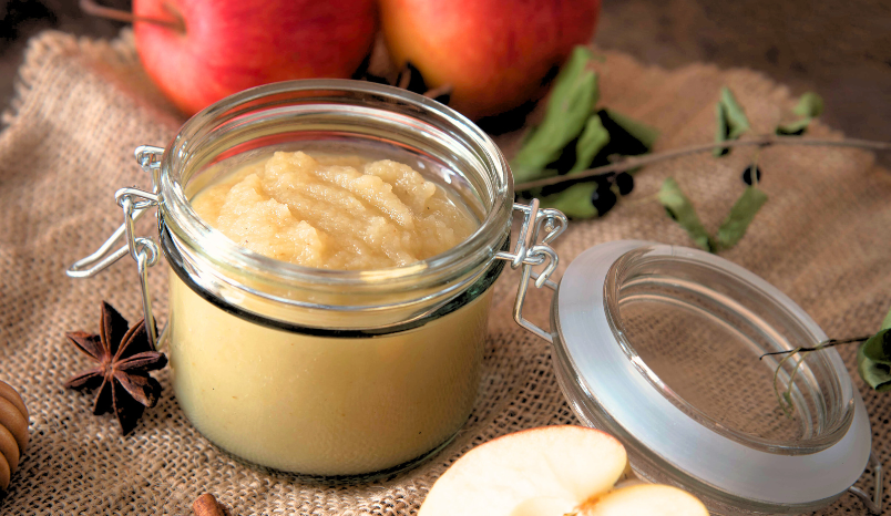 Homemade applesauce in mason jar.