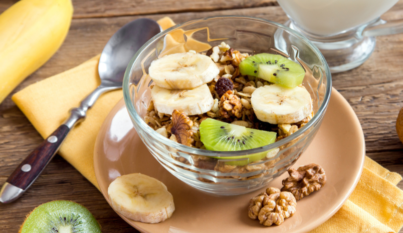 Kiwi, walnut and banana parfait.