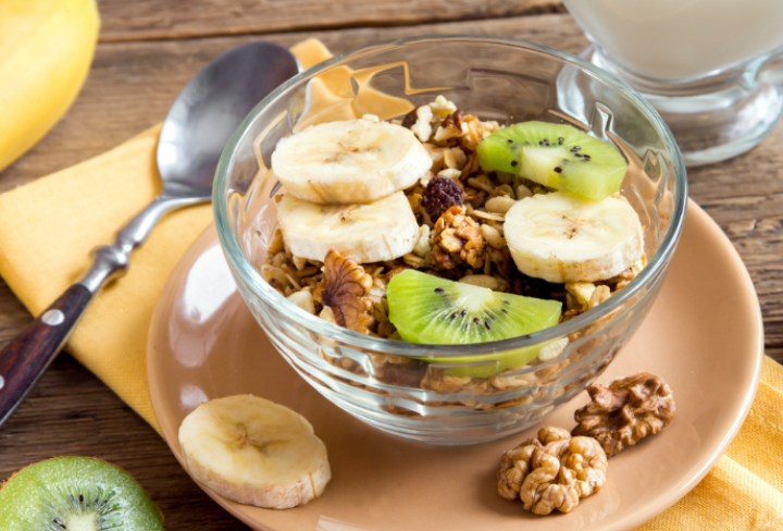 Kiwi, walnut and banana parfait.